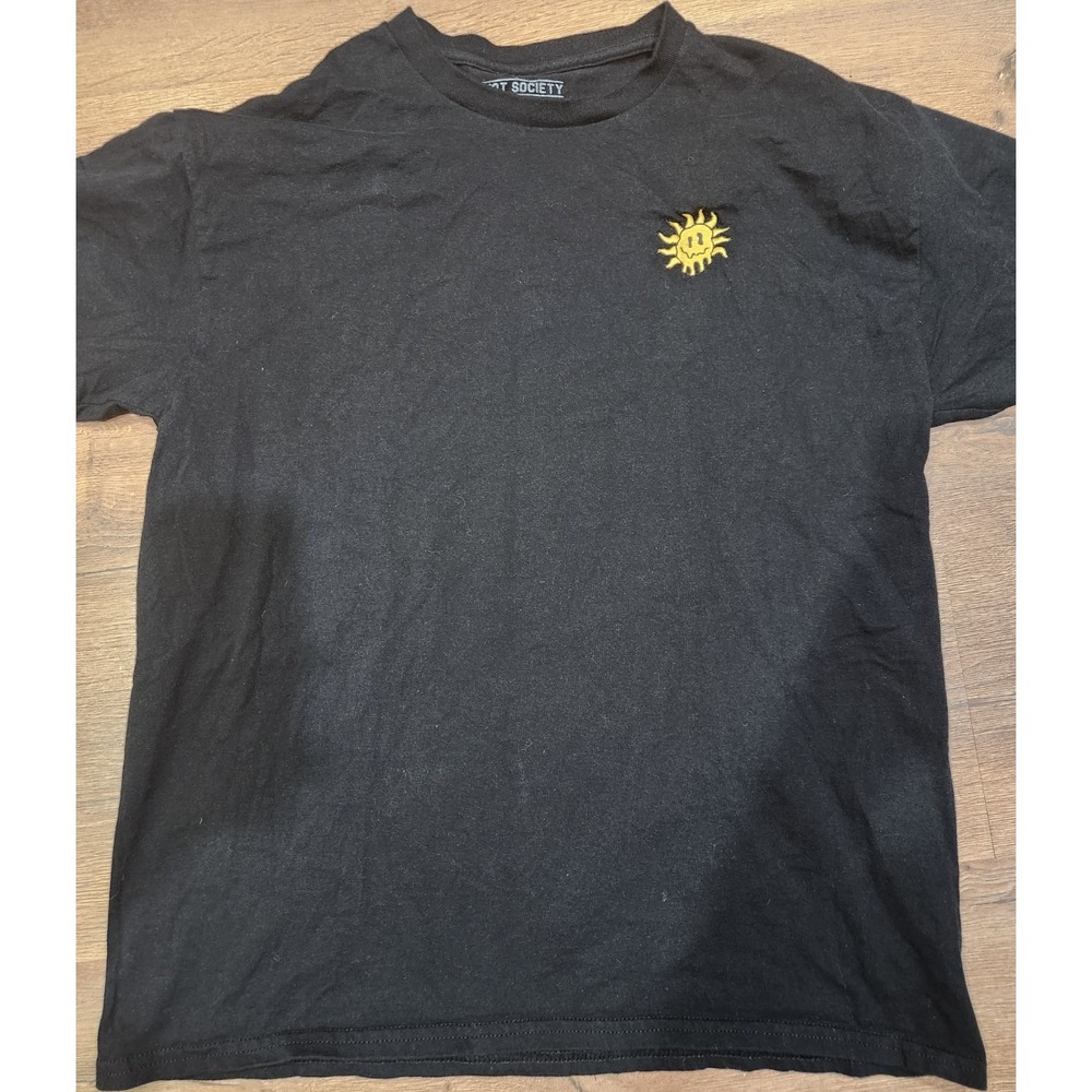 Riot Society Mens Black Embroidered Sun Logo Short Sleeve T-Shirt L